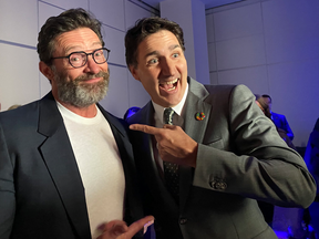 A photo posted to the social media accounts of actor Hugh Jackman before being abruptly removed on Friday. It shows Jackman and Prime Minister Justin Trudeau at the Global Citizen NOW "thought leadership" summit in New York City.