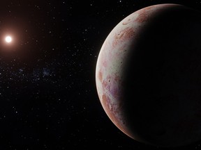 An artist's impression of a planet orbiting Barnard's Star, six light years from Earth.