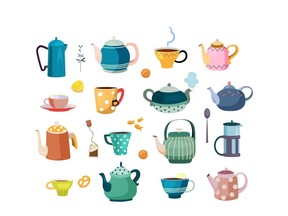 cartoon kettles and tea pots