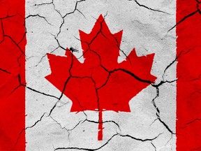 Canada flag, with dried soil texture