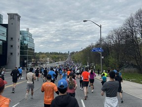 A few kilometers into The Toronto Half Marathon.