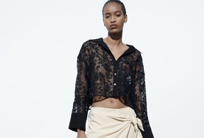 ZW Semi-Sheer Lace Button Up