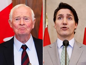 Former Governor General David Johnston and Prime Minister Justin Trudeau