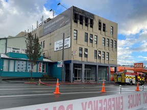 The exterior of a hostel after a fire ripped through the building resulting in multiple deaths, in Wellington, New Zealand, May, 16, 2023.