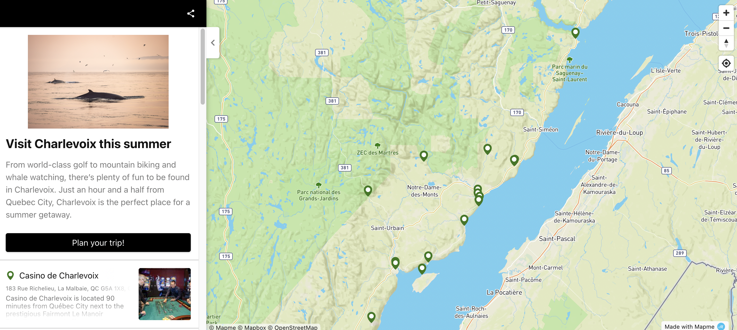 image of an interactive map of charlevoix