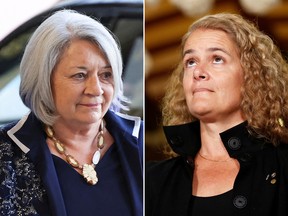 Current Governor General Mary Simon, left, and her predecessor Julie Payette have been accused by a Conservative MP of charging taxpayers “obscene” clothing expenses.