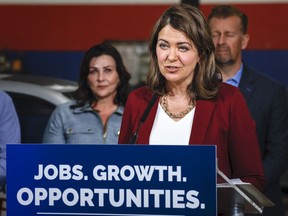 United Conservative Leader Danielle Smith makes an election campaign announcement in Calgary, Thursday, May 4, 2023.