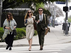 Danny Masterson and his wife Bijou Phillips arrive for closing arguments in his second trial, Tuesday, May 16, 2023, in Los Angeles. Masterson is charged with raping three women at his Los Angeles home between 2001 and 2003.