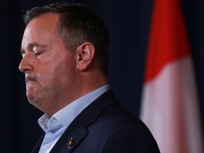 Jason Kenney pauses during questions from media as premiers meet on the final day of the summer meeting of the Canada's Premiers at the Fairmont Empress in Victoria on July 12, 2022. Alberta's top court denied an attempt by the former premier to have a defamation lawsuit against him thrown out.
