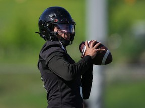 B.C. Lions quarterback Vernon Adams Jr. participates in the CFL football team's training camp in Kamloops, B.C., on Monday, May 15, 2023.