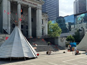 A residential school memorial is shown at the Vancouver Art Gallery on May 20, 2023.