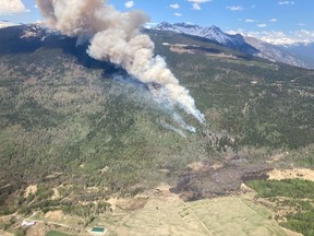 The Teare Creek fire (G3021) burns in the Fraser-Fort George Regional District of British Columbia in a May 5, 2023, handout photo.