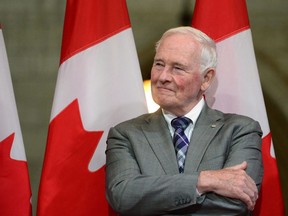 David Johnston looks on during a farewell reception in Ottawa on Thursday, Sept. 28, 2017. Special rapporteur David Johnston is expected to release his decision Tuesday on whether the federal Liberals should hold a public inquiry on foreign interference.