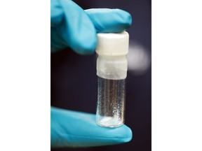 FILE - A vial containing 2mg of fentanyl, which will kill a human if ingested into the body, is displayed at the Drug Enforcement Administration (DEA) Special Testing and Research Laboratory in Sterling, Va., on Aug. 9, 2016. Police in Portland, Ore., say that at least eight people died from suspected drug overdoses over the weekend. The police bureau said that six of the deaths were likely fentanyl related.