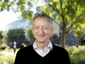 Computer scientist Geoffrey Hinton, who studies neural networks used in artificial intelligence applications, poses at Google's Mountain View, Calif, headquarters on Wednesday, March 25, 2015. Hinton, the man widely considered as the "godfather" of artificial intelligence, has left Google -- with a message sharing his concerns about potential dangers stemming from the same technology he helped build.