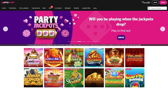 Screenshot of Party Casino Canada website