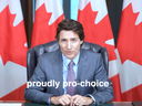 A screenshot from a video released by Prime Minister Justin Trudeau to denounce a Conservative private member's bill that would toughen sentencing for assaults against pregnant women. Trudeau called it a Conservative attempt to 