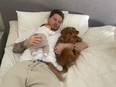 Leafs goaltender Ilya Samsonov relaxes with baby Miroslav and his dog on a recent day off.