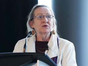 Premier of the Northwest Territories Caroline Cochrane speaks during the Canada 2020 Net-Zero Leadership Summit in Ottawa on Wednesday, April 19, 2023.