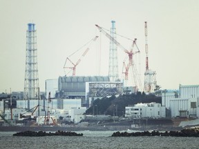 FILE - The Fukushima Daiichi nuclear power plant sits in coastal towns of both Okuma and Futaba, as seen from the Ukedo fishing port in Namie town, northeastern Japan, on March 2, 2022. A nuclear watchdog has asked the operator of Japan's wrecked Fukushima nuclear power plant to assess potential risks from damage found in a key supporting structure inside the worst-hit of the three melted reactors.