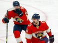 Sam Reinhart #13 of the Florida Panthers celebrates after scoring the game-winning goal in overtime against the Toronto Maple Leafs in Game Three of the Second Round of the 2023 Stanley Cup Playoffs at the FLA Live Arena on May 7, 2023 in Sunrise, Florida.