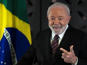 Brazilian President Luiz Inacio Lula da Silva speaks during a news conference after attending the Group of Seven nations' summit in Hiroshima, western Japan, Monday, May 22, 2023.