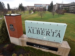 The University of Alberta's north campus sign on Edmonton, May 4, 2020.