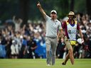 Nick Taylor of Canada celebrates after making a putt on the fourth playoff hole to win the RBC Canadian Open at Oakdale Golf and Country Club on Sunday, June 11, 2023, in Toronto.