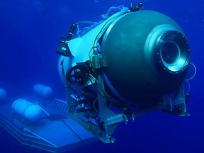This image courtesy of OceanGate Expeditions shows their Titan submersible launching from a platform.