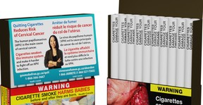 Concept image of cigarettes with individual warnings.