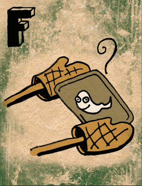 Art for the “f” card which depicts”felching,” a sex act which involves oral contact with the anus.