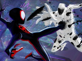 Miles Morales (left) Spot in Spider-Man: Across the Spider-Verse.