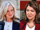 NDP Leader Rachel Notley and United Conservative Party Leader Danielle Smith are shown on the Alberta election campaign trail in this recent photo combination. Last week's Alberta election, in which the United Conservatives swept rural seats but lost heavily in the province's main cities, has raised fears of growing political polarization.