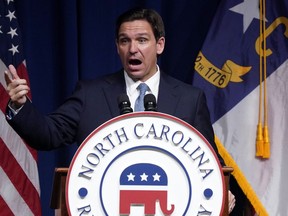 Republican presidential candidate Florida Gov. Ron DeSantis speaks during the North Carolina Republican Party Convention in Greensboro, N.C., Friday, June 9, 2023.