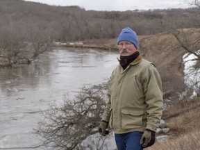 Clint Blyth poses for a photo by the Pipestone Creek south of Moosomin, Sask., on Friday, April 14, 2023.