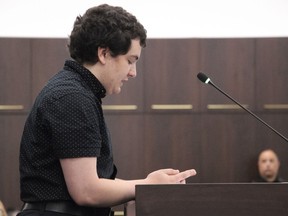 Rowan Bilodeau, a 15-year old transgender boy from Pittsboro, N.C., testifies Tuesday, June 20, 2023, about his positive experience with gender-affirming care at the Legislative Office Building in Raleigh, N.C.