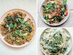 Three vegetarian meals on individual plates