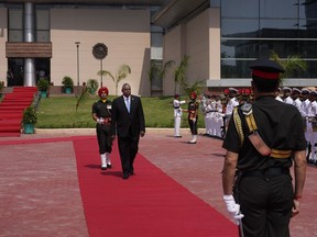 U.S. Secretary of Defense, Lloyd Austin inspects a joint military guard of honor upon his arrival at the Manekshaw Center for meeting with Indian Defense Minister Rajnath Singh, in New Delhi, India, Monday, June 5, 2023. U.S. Defense Secretary Lloyd Austin on Monday discussed upgrading defense partnership with a major arms buyer India as they respond to China's economic rise and increased global belligerence, officials said.