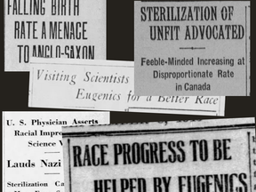 Pro-eugenics headlines in Canadian newspapers.