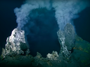 Active chimneys at the hydrothermal vents at Explorer ridge captured by ROPOS.