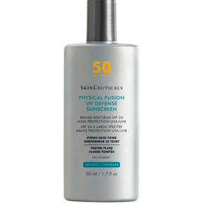 Upright bottle of Skinceutials Physical Fusion UV Defense Tinted Sunscreen