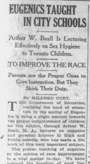 Article lauding the teaching of eugenics in schools.