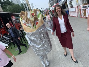 Danielle Smith and the giant donair costume