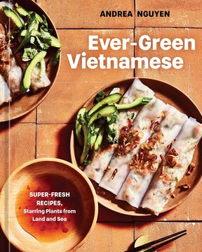 The cover of Ever-Green Vietnamese by Andrea Nguyen shows a plate of shiitake-cauliflower steamed rice rolls
