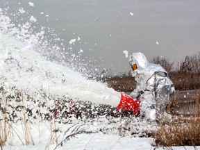 firefighter foam being used in a demonstration