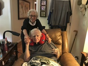 Georgia journalist Bill Shipp poses for a photo with friend Sara Fountain on Aug. 16, 2020, at Shipp's home in Acworth, Ga. Shipp died on Saturday, July 8, 2023, at age 89.