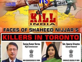 A pro-Khalistan “Sikhs for Justice” poster advertising a July 8 rally outside India’s Toronto consulate labels Indian diplomats in Canada as "killers."