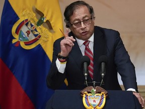 Colombia's President Gustavo Petro delivers a speech during the inauguration of a congressional session in Bogota, Colombia, on July 20, 2023.