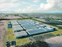 A concept image of Volkswagen's planned electric vehicle battery plant in St. Thomas.