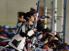 FILE - Yarimar Mercado Martinez, of Puerto Rico, competes during the women's 50-meter Rifle 3 Positions qualification, at the Olympic Shooting Center, during the 2016 Summer Olympics in Rio de Janeiro, Brazil on Aug. 11, 2016. A Connecticut jury found Franklin Robinson guilty on Friday, July 21, 2023, in the death of Mabel Martinez Antongiorgi, the mother of two-time Olympian rifle shooter Yarimar Mercado Martinez.